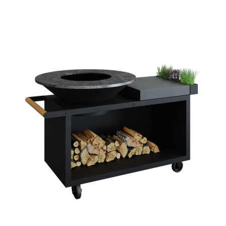 Гриль вогнище OFYR Island Black 100 PRO Ceramic Dark Grey на колесах з дровницею, керамічною робочою поверхнею, ручкою та лотком