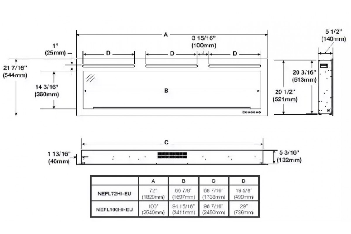Камин электрический горизонтальный Purview 100 с узкой рамкой (NEFL100HI-EU)