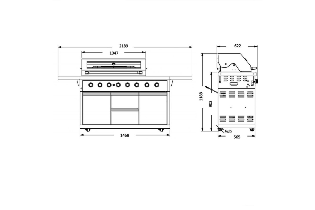 Газовый гриль SANTOS P-618, с боковой и задней горелкой, нержавеющая сталь 900327