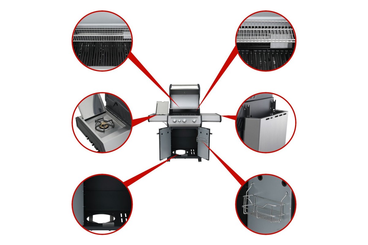 Газовий гриль SANTOS S-301 Black, з бічним пальником, чорний 900235