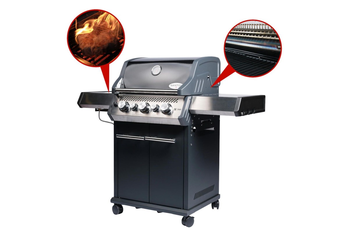Газовый гриль SANTOS S-318 Black, с боковой и задней горелкой, черный 900273