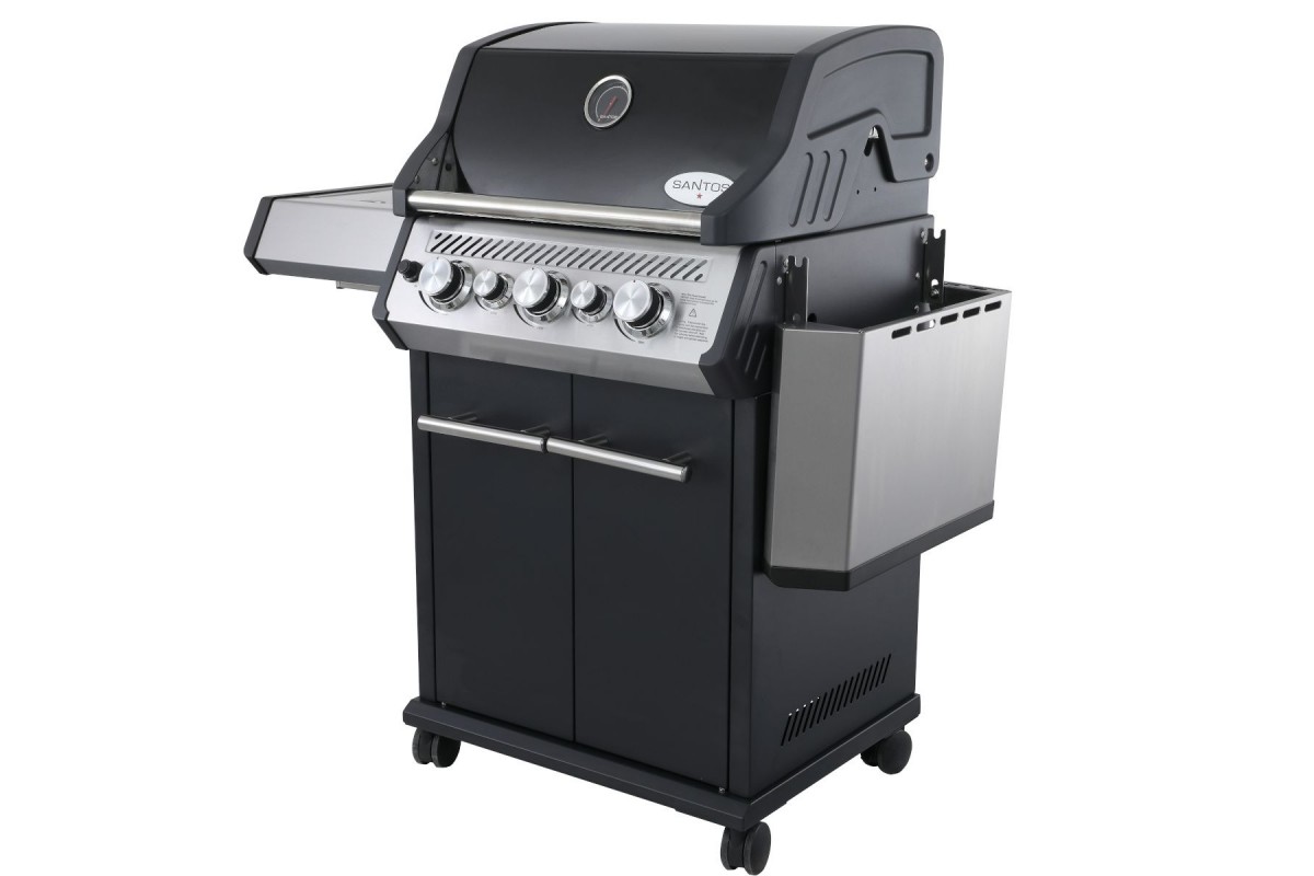 Газовый гриль SANTOS S-318 Black, с боковой и задней горелкой, черный 900273