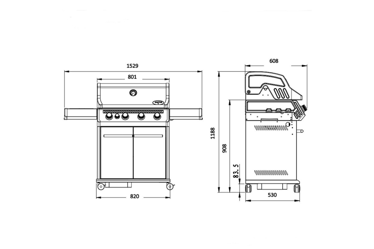 Газовый гриль SANTOS S-401 Black, с боковой горелкой, черный 900259