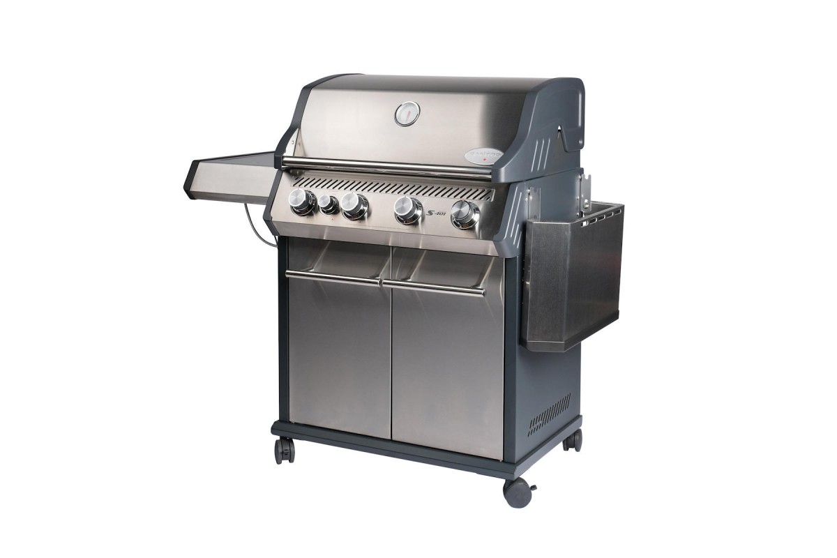 Газовий гриль SANTOS S-401, з бічним пальником, нержавіюча сталь 900266