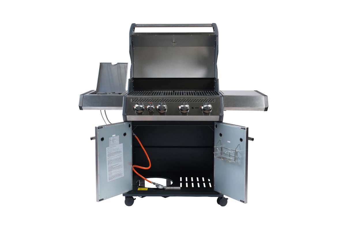 Газовий гриль SANTOS S-401, з бічним пальником, нержавіюча сталь 900266