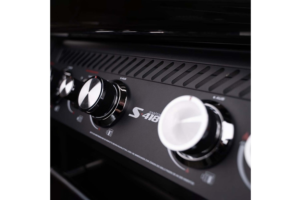 Газовый гриль SANTOS S-418 All Black, с боковой и задней горелкой, черный полностью 890055