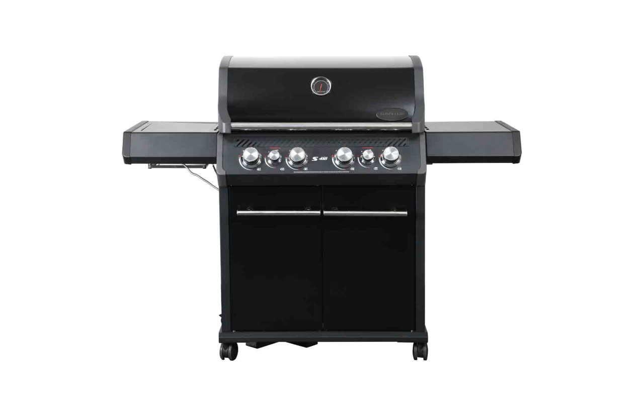 Газовый гриль SANTOS S-418 All Black, с боковой и задней горелкой, черный полностью 890055