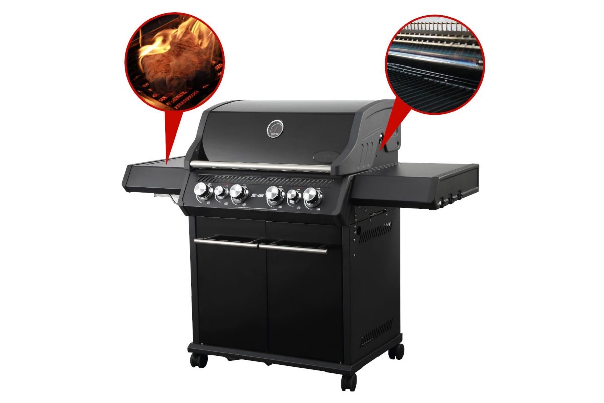 Газовый гриль SANTOS S-418 All Black, с боковой и задней горелкой, черный полностью 890055