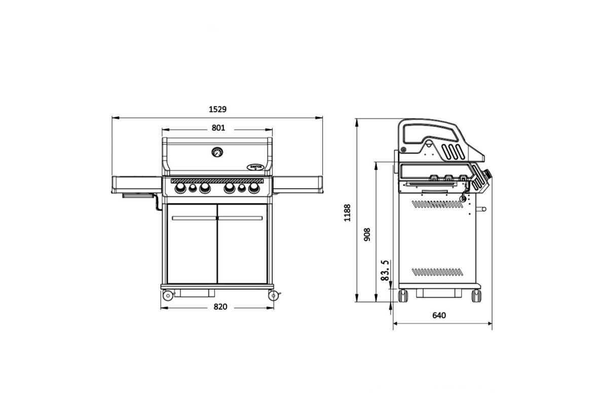 Газовый гриль SANTOS S-418, с боковой и задней горелкой, нержавеющая сталь 900303