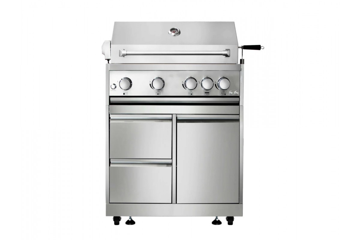 Уличная кухня-барбекю с газовым грилем Kapitan, газовой пицца-печью, мойкой и холодильником GRILLI 777431