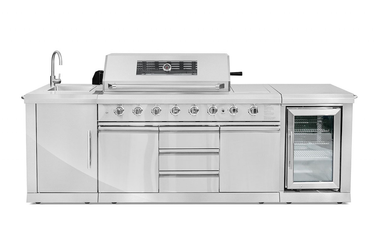 Уличная кухня-барбекю с газовым грилем Admiral, мойкой и холодильником GRILLI 777430