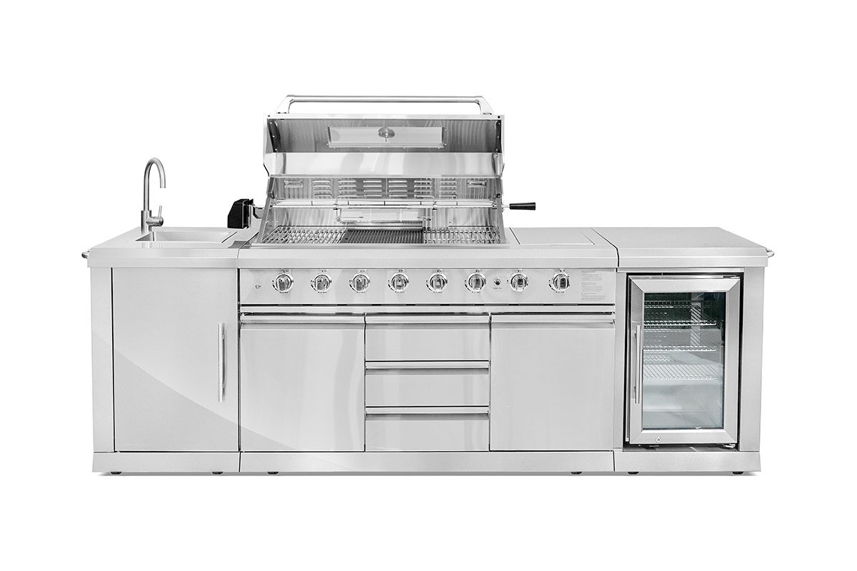 Уличная кухня-барбекю с газовым грилем Admiral, мойкой и холодильником GRILLI 777430