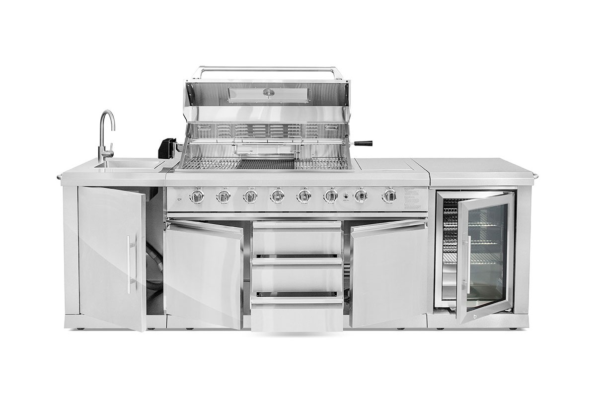 Уличная кухня-барбекю с газовым грилем Admiral, мойкой и холодильником GRILLI 777430