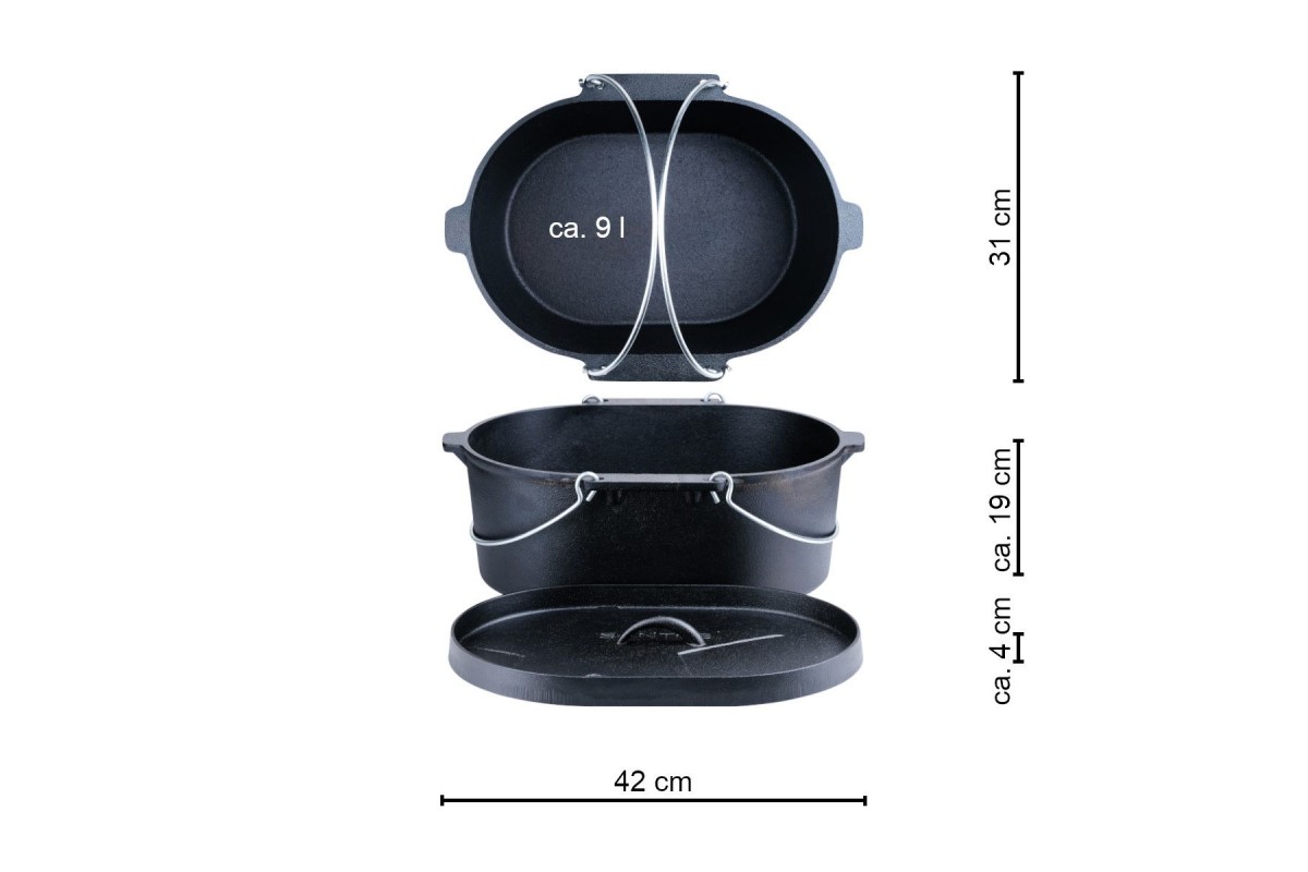 Чугунный казан-форма для хлеба SANTOS, овальная с крышкой и гриль-пластиной, 42 х 31 см. 896668