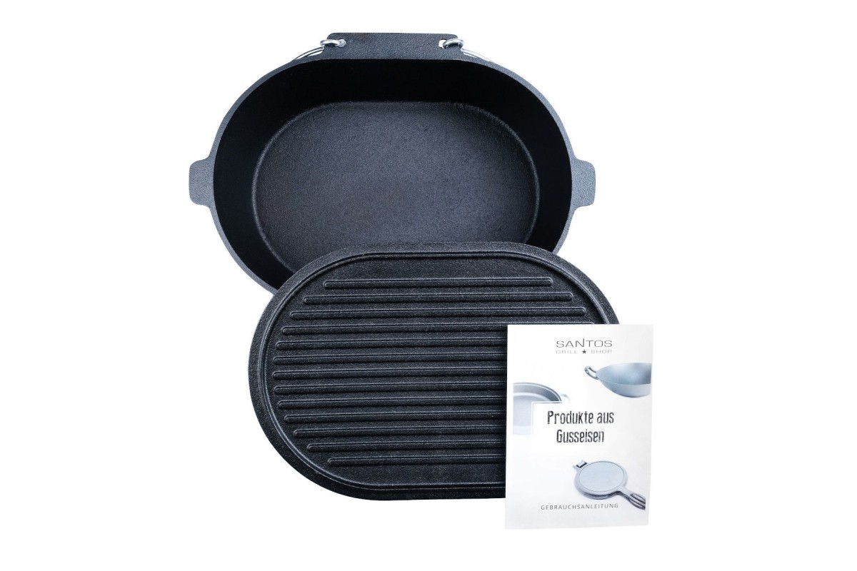 Чугунный казан-форма для хлеба SANTOS, овальная с крышкой и гриль-пластиной, 42 х 31 см. 896668