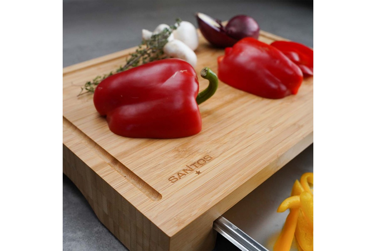 Разделочная доска с поддоном SANTOS, бамбук, нержавеющая сталь, 42,5 x 7 x 29 см 890147