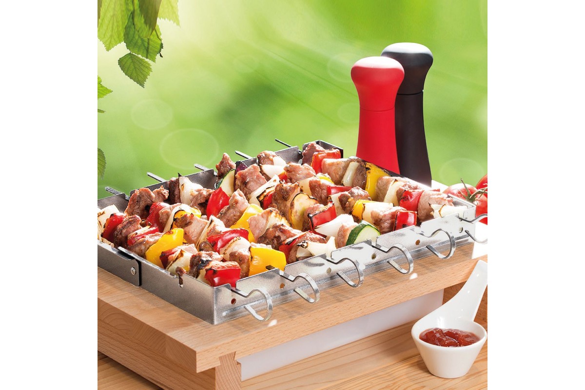 Набор шампуров с подставкой SANTOS, 6 шт, складная подставка, нержавеющая сталь 890109