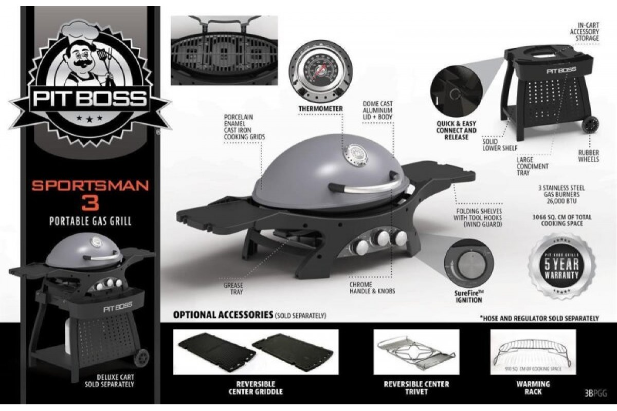 Портативный газовый гриль Pit Boss Sportsman 3 Pit Boss 10755