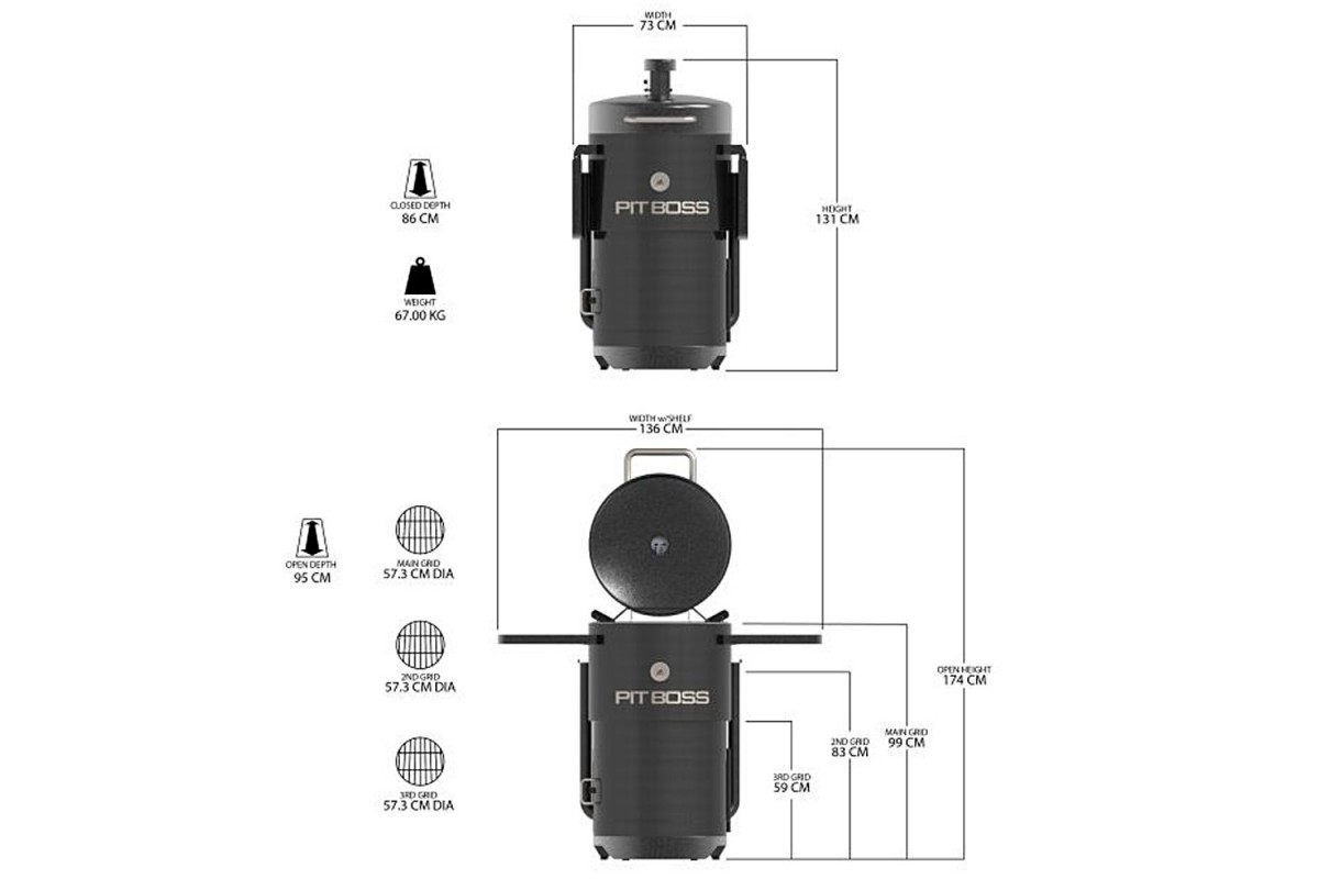 Вугільний смокер Pit Boss Champion, бочкова форма, коптильня-гриль, 10806