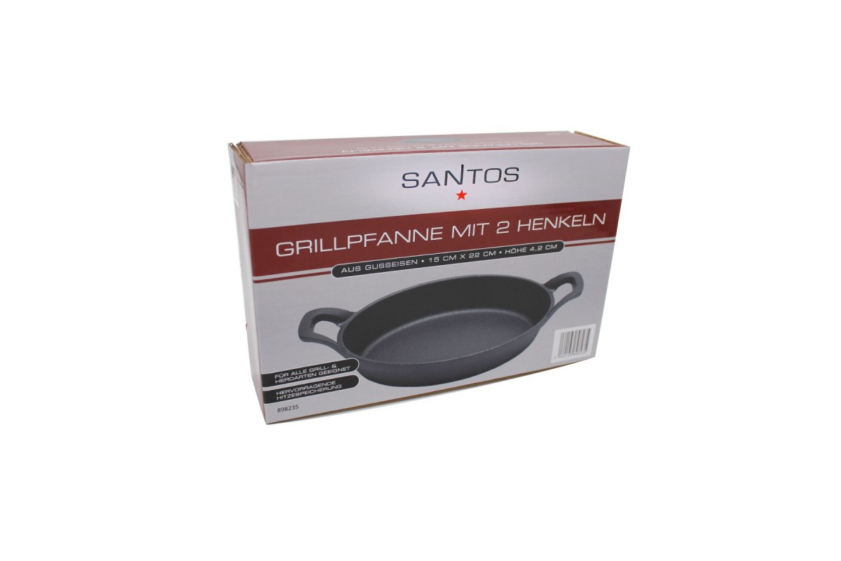 Чугунная овальная сковорода SANTOS с 2 ручками, 22 х 15 см 898235