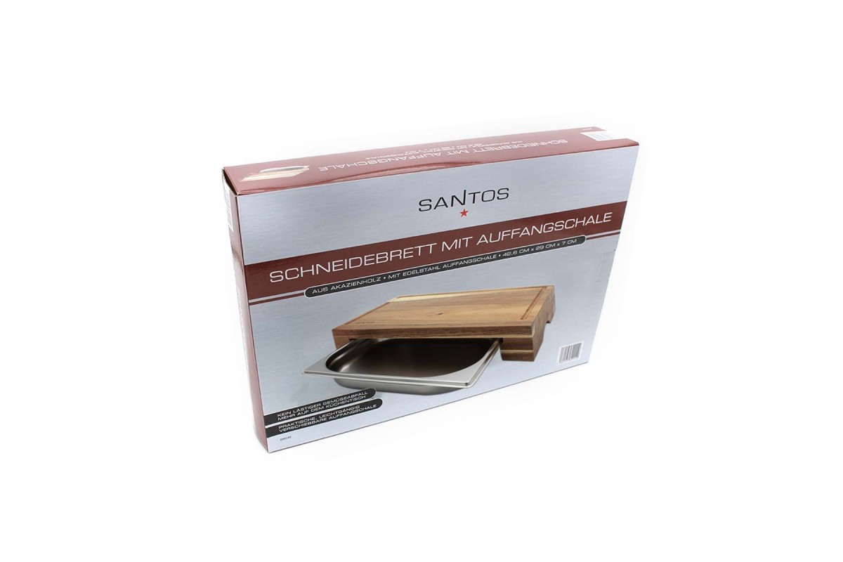 Разделочная доска с поддоном SANTOS, акация, нержавеющая сталь, 43 x 7 x 28 см 899249