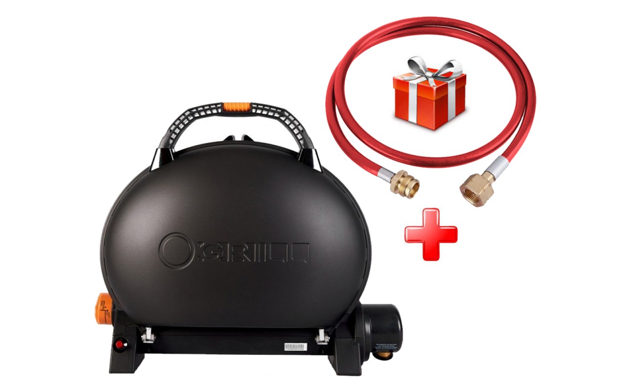 КОМПЛЕКТ Портативний переносний газовий гриль O-GRILL 500, чорний + шланг в подарунок!
