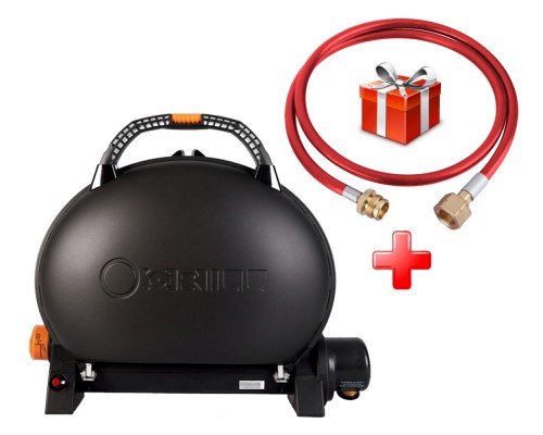 КОМПЛЕКТ Портативный переносной газовый гриль O-GRILL 500, черный + шланг в подарок!