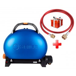 КОМПЛЕКТ Портативный переносной газовый гриль O-GRILL 500, синий  + шланг в подарок!
