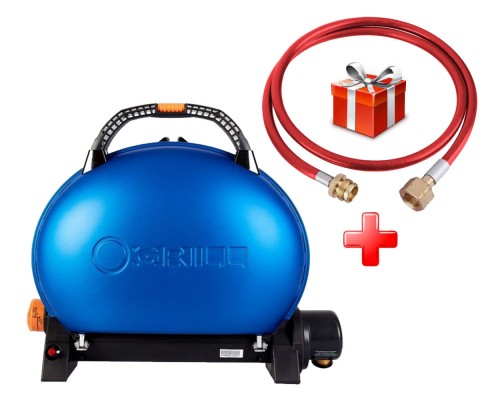 КОМПЛЕКТ Портативный переносной газовый гриль O-GRILL 500, синий  + шланг в подарок!