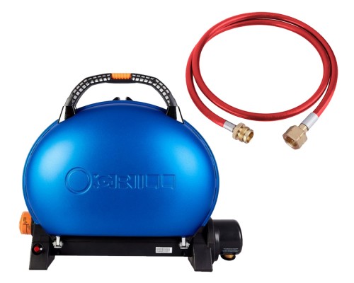 КОМПЛЕКТ Портативный переносной газовый гриль O-GRILL 500, синий + шланг