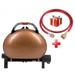 КОМПЛЕКТ Портативный переносной газовый гриль O-GRILL 500, бронзовый + шланг в подарок!