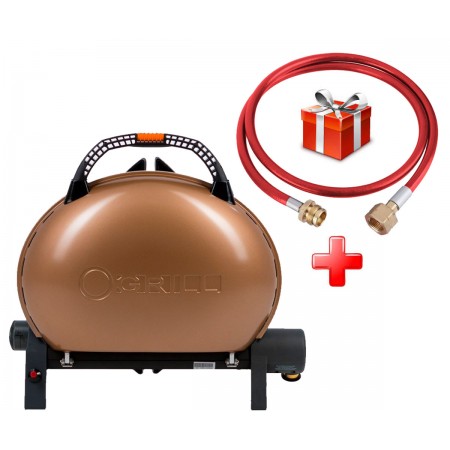 КОМПЛЕКТ Портативный переносной газовый гриль O-GRILL 500, бронзовый + шланг в подарок!