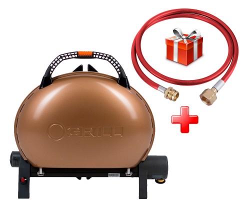 КОМПЛЕКТ Портативный переносной газовый гриль O-GRILL 500, бронзовый + шланг в подарок!
