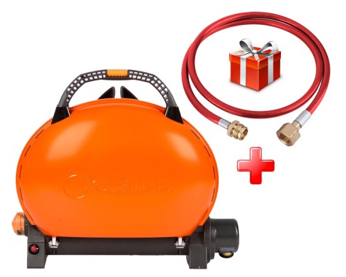 КОМПЛЕКТ Портативный переносной газовый гриль O-GRILL 500, оранжевый + шланг в подарок!