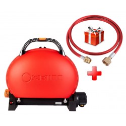КОМПЛЕКТ Портативный переносной газовый гриль O-GRILL 500, красный + шланг в подарок!
