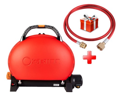 КОМПЛЕКТ Портативный переносной газовый гриль O-GRILL 500, красный + шланг в подарок!