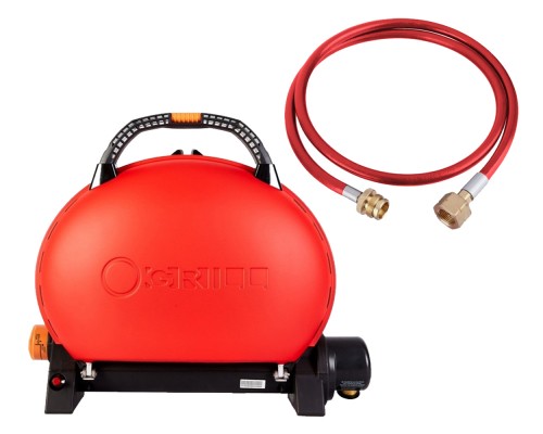 КОМПЛЕКТ Портативный переносной газовый гриль O-GRILL 500, красный + шланг