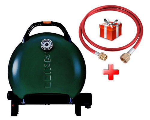 КОМПЛЕКТ Портативный переносной газовый гриль O-GRILL 600T, зеленый + шланг в подарок!