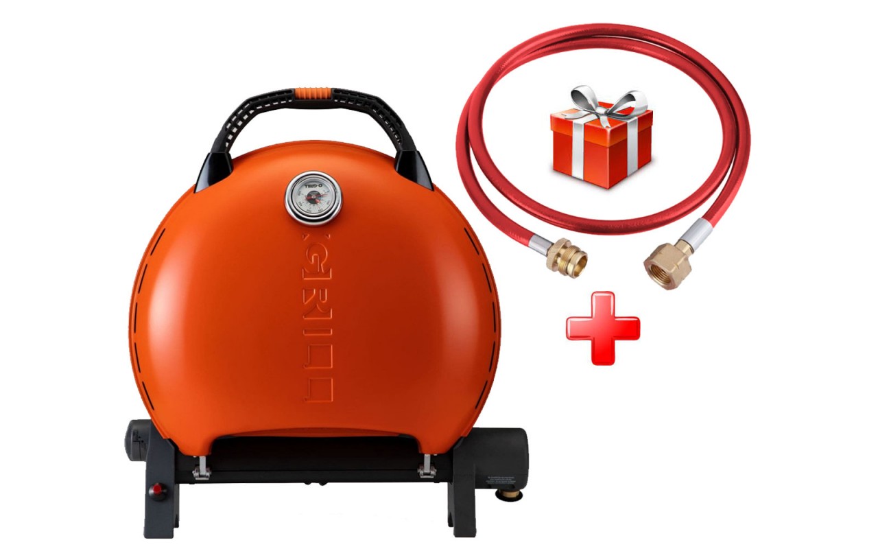 КОМПЛЕКТ Портативный переносной газовый гриль O-GRILL 600T, оранжевый + шланг в подарок!