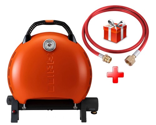 КОМПЛЕКТ Портативный переносной газовый гриль O-GRILL 600T, оранжевый + шланг в подарок!