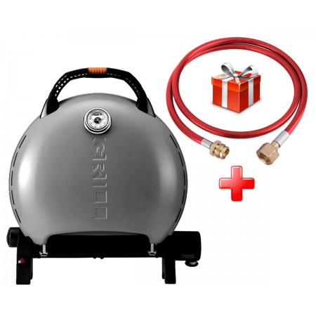 КОМПЛЕКТ Портативный переносной газовый гриль O-GRILL 600T, серебро + шланг в подарок!