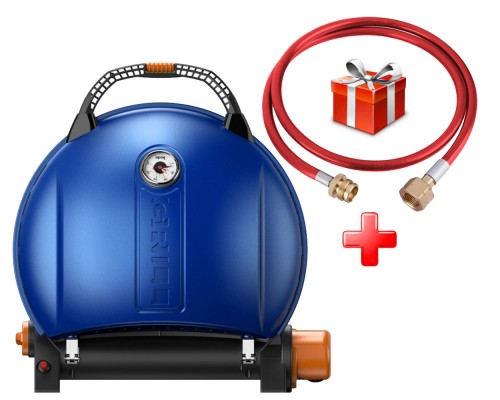 КОМПЛЕКТ Портативный переносной газовый гриль O-GRILL 900, синий + шланг в подарок!