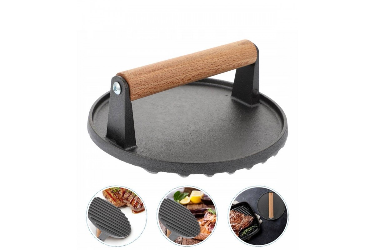 Пресс для мяса чугунный с деревянной ручкой 1кг 17 см GRILLI 777121