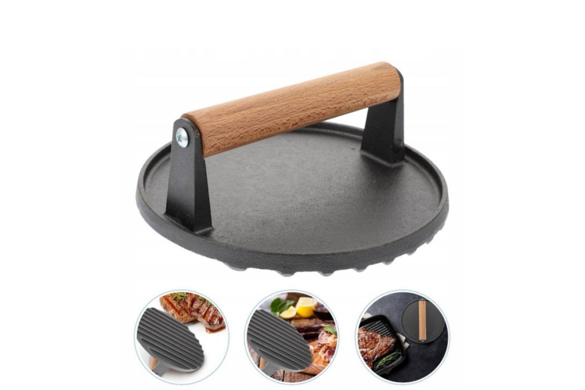 Прес для м'яса чавунний з дерев'яною ручкою 1,5 кг Ø20 см GRILLI 777185