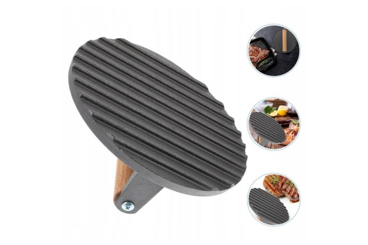 Прес для м'яса чавунний з дерев'яною ручкою 1,5 кг Ø20 см GRILLI 777185