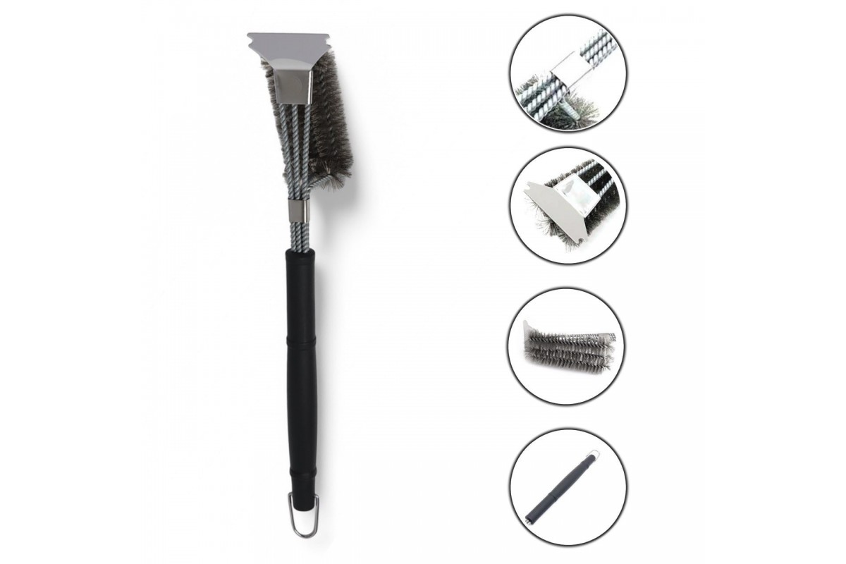 Щетка для гриля трехрядная 2в1 (щетка+скребок) GRILLI 777455