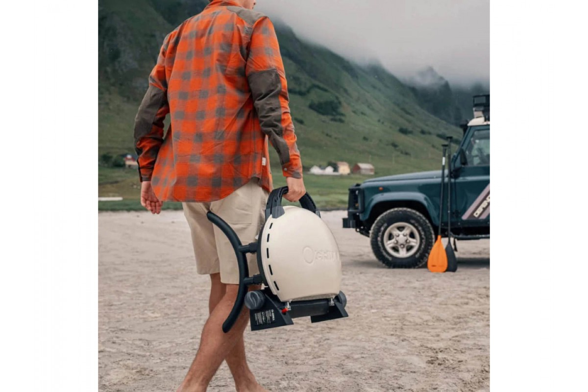 КОМПЛЕКТ Портативний переносний газовий гриль O-GRILL 500, кремовий + шланг в подарунок!