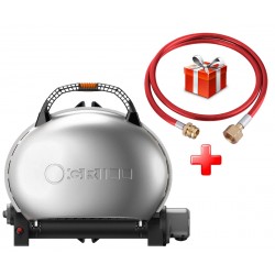 КОМПЛЕКТ Портативный переносной газовый гриль O-GRILL 500, серебро + шланг в подарок!