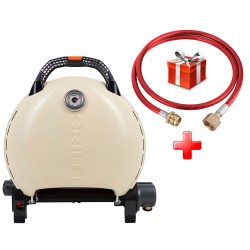 КОМПЛЕКТ Портативный переносной газовый гриль O-GRILL 600T, кремовый + шланг в подарок!