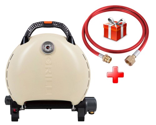 КОМПЛЕКТ Портативный переносной газовый гриль O-GRILL 600T, кремовый + шланг в подарок!